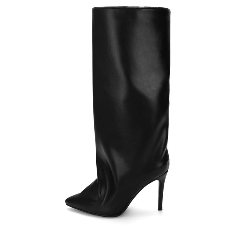 Richealnana Women's Fold Over High Heel Knee High Boots — Black-d