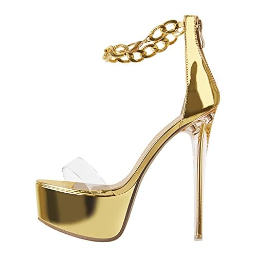 Richealnana Women's Clear PVC Glitter Stiletto Heel Sandals — Glod Chains
