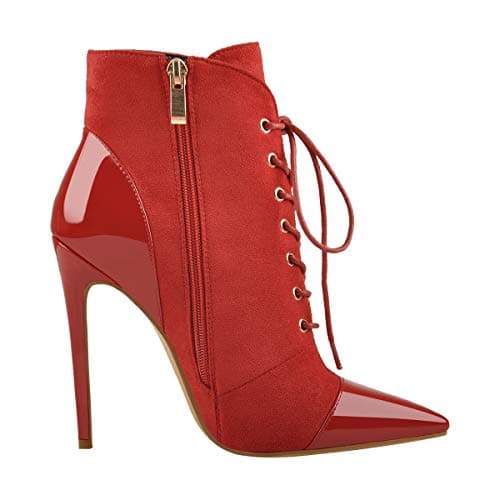 Richealnana Women's Red Lace-Up Ankle Boots US 9