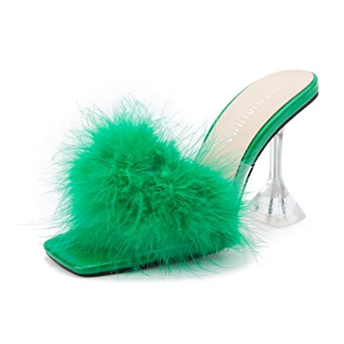 LIURUIJIA Women's Fluffy High Heels for Wedding Party — Green