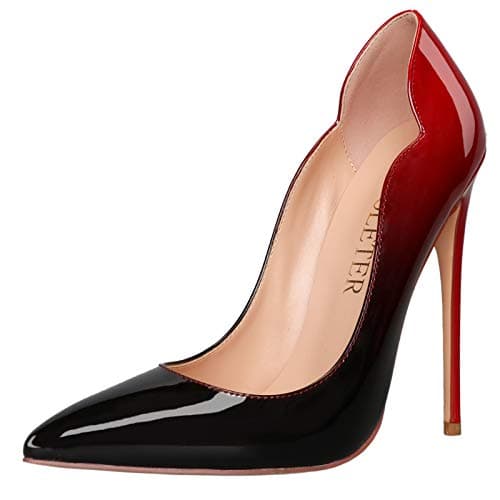 COLETER Women's 4.72 Inch Patent Leather Pointed Toe Wedding Stilettos — Red-black