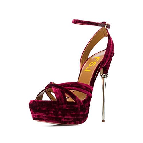 FSJ Women's Metallic Open Toe Stiletto Heel Platform Sandals Size 4-15 US — Wine Velvet