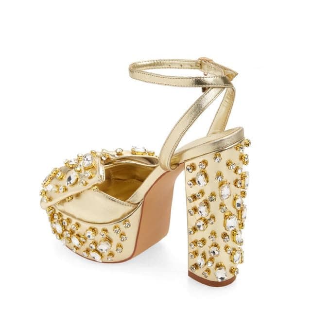 Richealnana Women's Sparkle Bow Platform Sandals with Rhinestones Anklet Straps