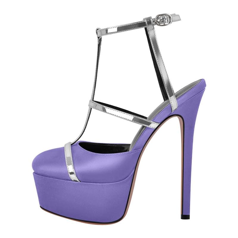 Richealnana Women's Crisscross Ankle Buckle Stilettos — Purple-c