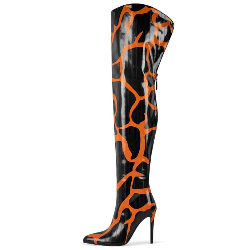 Women's Over the Knee Thigh Boots High Heels for Women LongBoot — Orange Black