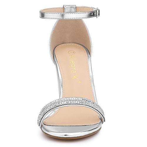 Allegra K Women's Rhinestone Ankle Strap Chunky Heels