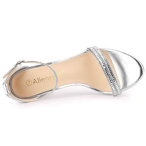 Allegra K Women's Rhinestone Ankle Strap Chunky Heels