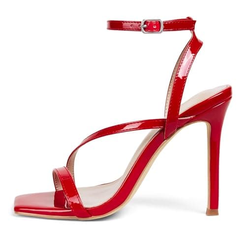 Elisabet Tang Women’s 4 Inch Crystal Stilettos Strappy Heels for Party & Daily Wear — Red