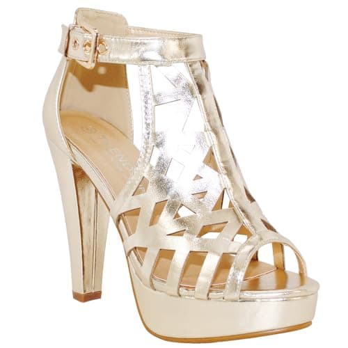 TRENDSUP Open Toe Ankle Strap Stacked Heel Sandal — Champaign