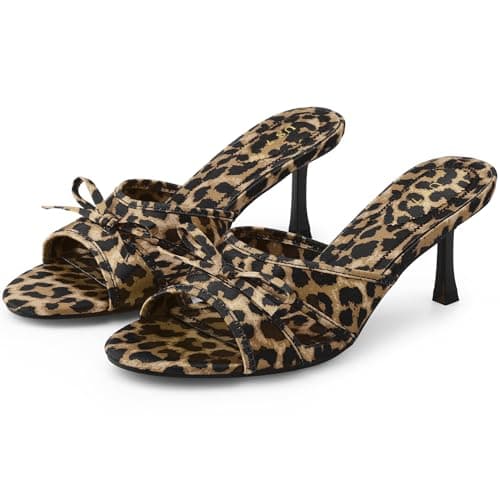 Perphy Women's Slip-On Satin Stiletto Heels Bow Sandals — Leopard