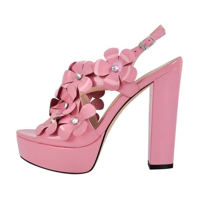 Richealnana Women's Platform Floral Sandals Chunky Heel Slip-On_high Heel Sandals for Party Prom