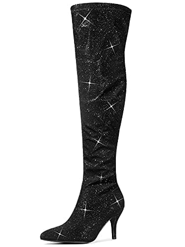 Allegra K Women's Glitter Knee High Stiletto Heels