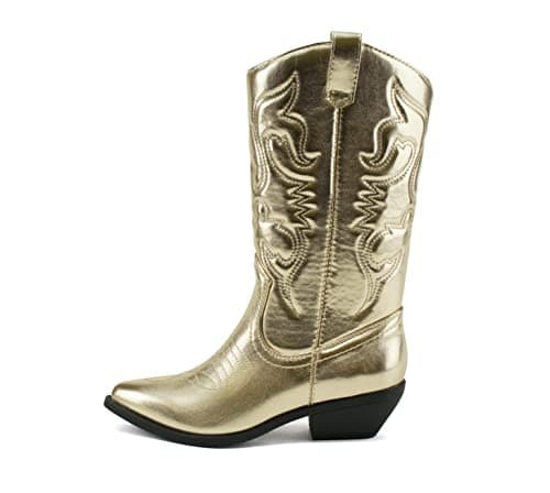 All-White Soda Red Knee High Cowboy Boots with Pull-On Tabs — Gold Metallic Pu