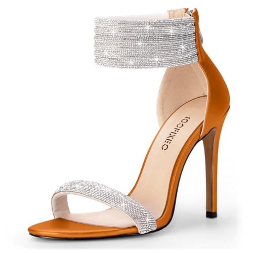 100FIXEO Elegant Rhinestone Heeled Open Toe Wedding Shoes — Orange