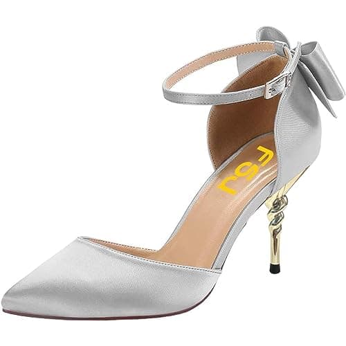 FSJ Women's D'orsay Pointed Toe Ankle Strap Heels Size 4-15 US Party Shoes — Silver