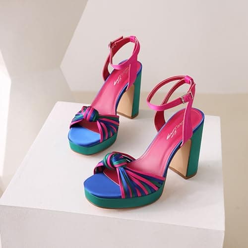 Sun Gurg Women's Multicolored Square Toe Platform Heels for Prom Night