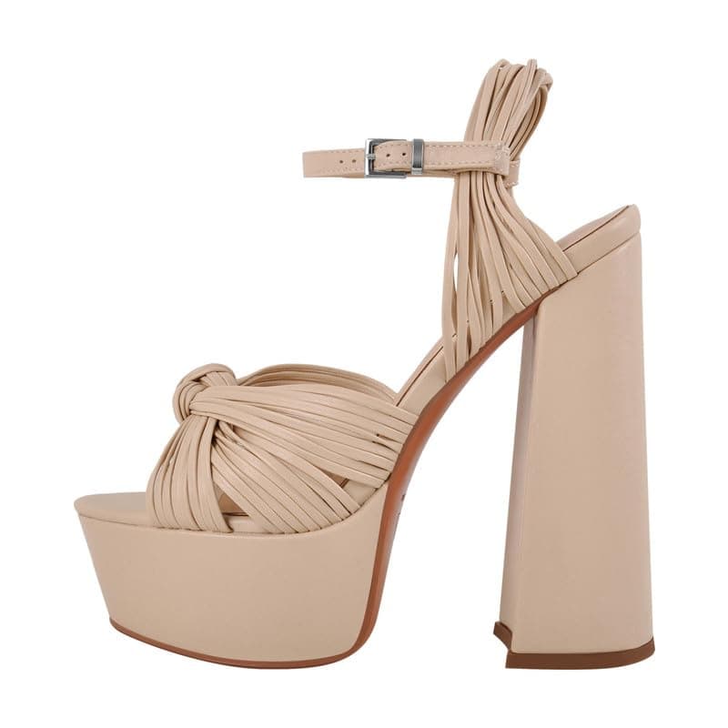 Richealnana Strappy Platform Chunky Heeled Slingback Sandals — Nude