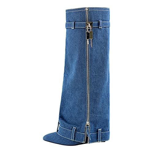 Richealnana Women's Fold Over Knee High Boots