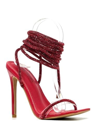 Women's Rhinestone Lace-Ups High Heel Sandals by Cape Robbin — Red Rhinestone