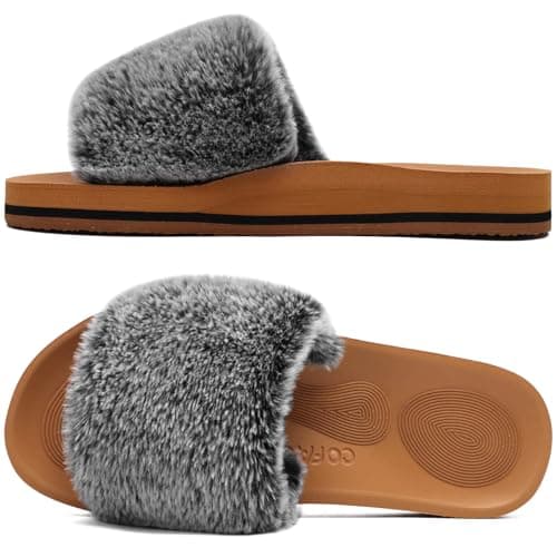 COFACE Women's Memory Foam Plush Slip-On Slippers Anti-Skid Fur Indoor Outdoor — Greykhaki