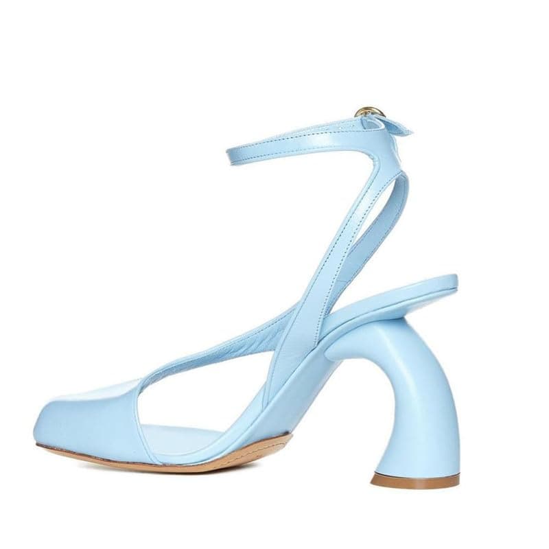 Richealnana Women's Square Toe Ankle Strap Chunky Heel Sandals — Blue