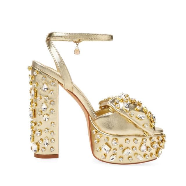 Richealnana Women's Sparkle Bow Platform Sandals with Rhinestones Anklet Straps