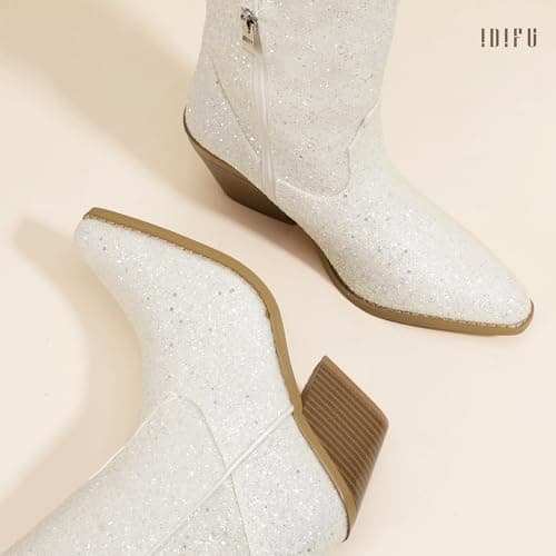 IDIFU IN3 Sparkly Glitter Boots for Women Knee High Wedding Party