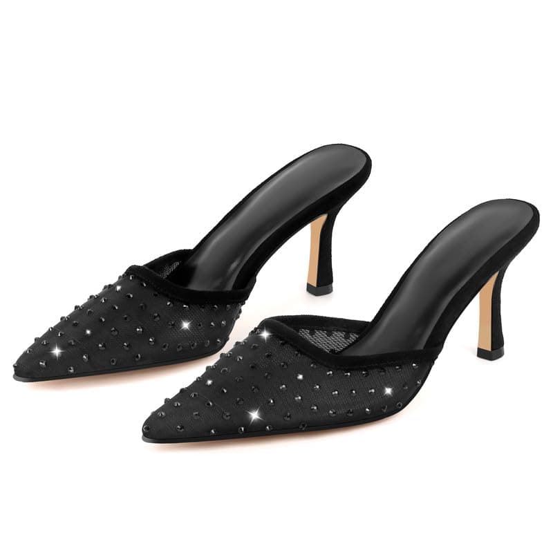 Richealnana Women's Pointed Toe Bow Mule Sandals for Party and Weddings — Black-c