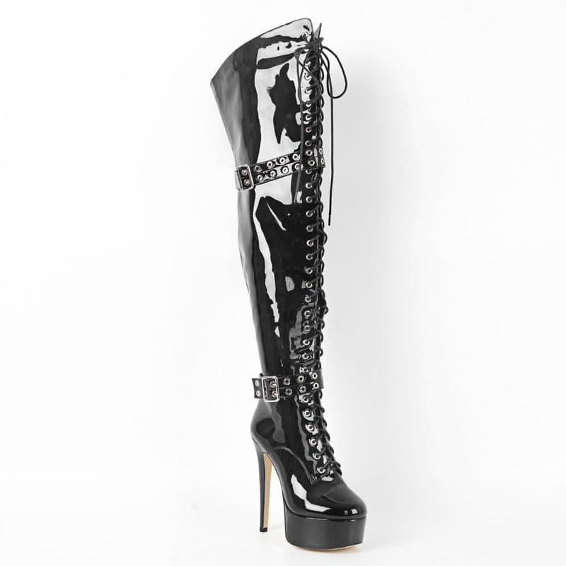 Richealnana Women's Over The Knee High Boots - Thigh High Platform Stiletto Heels Sexy Strappy Up Zipper Round Toe Shoes