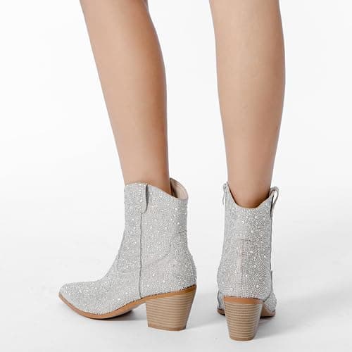 Yallmay Sparkly Rhinestone Cowgirl Booties for Women