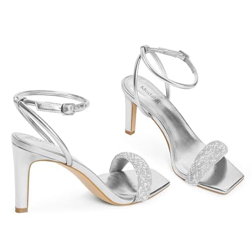 Modatope Women's Square Toe Strappy Ankle Strap Heels for Party & Daily Wear