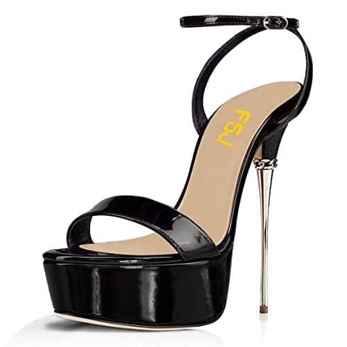 FSJ Women's Metallic Open Toe Stiletto Heel Platform Sandals Size 4-15 US — Black Leather