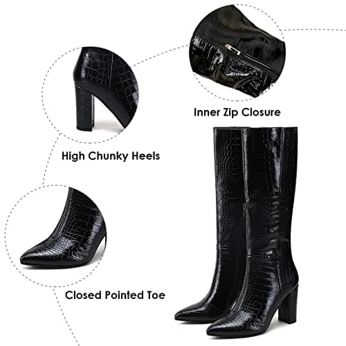 Modatope Women's Tall Knee High Block Heel GoGo Boots - Size 6-11