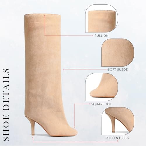 VOMIRA Women's Narrow Calf Nude Suede Knee High Stiletto Boot