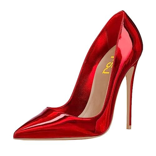 FSJ Women's Stilettos Formal Pointed Toe High Heel Shoes Größe 4-15 US — Red-mirror