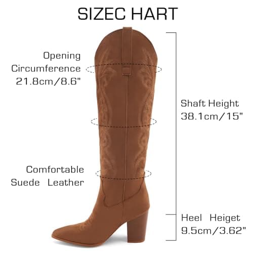 WIRALOMI Women's Embroidered Knee High Cowboy Boots with Chunky Heel