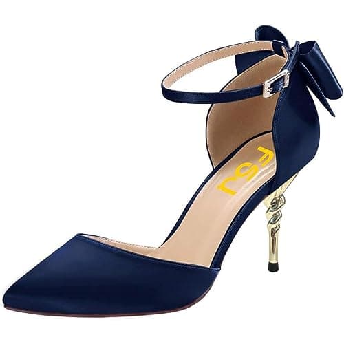 FSJ Women's D'orsay Pointed Toe Ankle Strap Heels Size 4-15 US Party Shoes — Navy