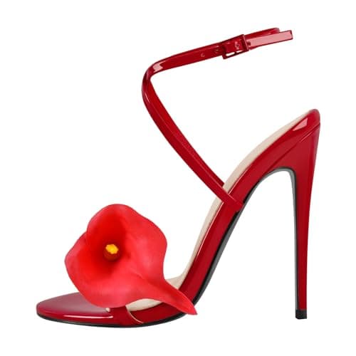Richealnana Women's Ankle Strap High Heel Stiletto Sandals — Flower Red