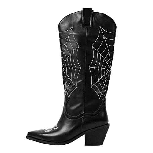 Richеalninni Sparkle Rhinestone Cowboy Boots for Women — Web Black