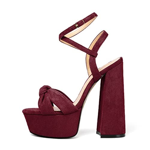 YODEKS Women's Peep Toe Ankle Strap Animal Print Sandals — Suede Burgundy
