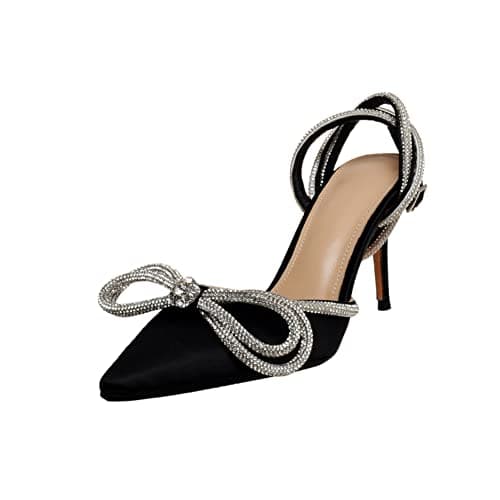 Arqa Crystal Ankle Strap Stiletto Heels for Women Wedding Shoes