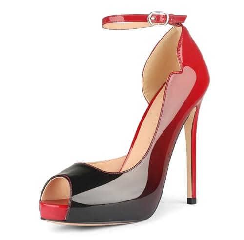 Eithy Women's Thin High Heel Pumps for Party and Daily Wear — Red Black With Straps