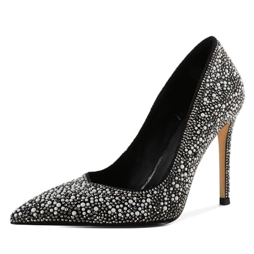 Eldof Women's Classic 4" Stiletto Heel Dress Pumps, Size 5-13 — Sparkly Black