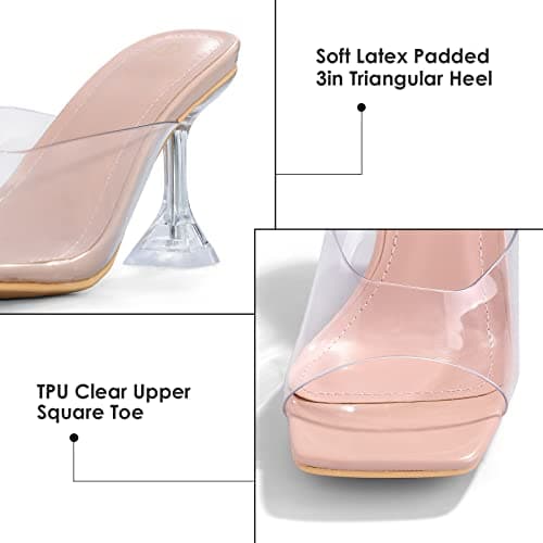mysoft Women's Clear Stiletto Heeled Sandals Square Toe Open Toe Slip On