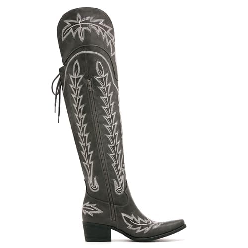 vódvob Women's Black Lace-Up Over-The-Knee Cowboy Boots, Western Casual Wear