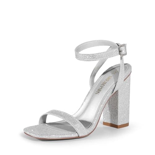 DREAM PAIRS Women's Chunky Clear High Heels Sandals — Silver-glitter