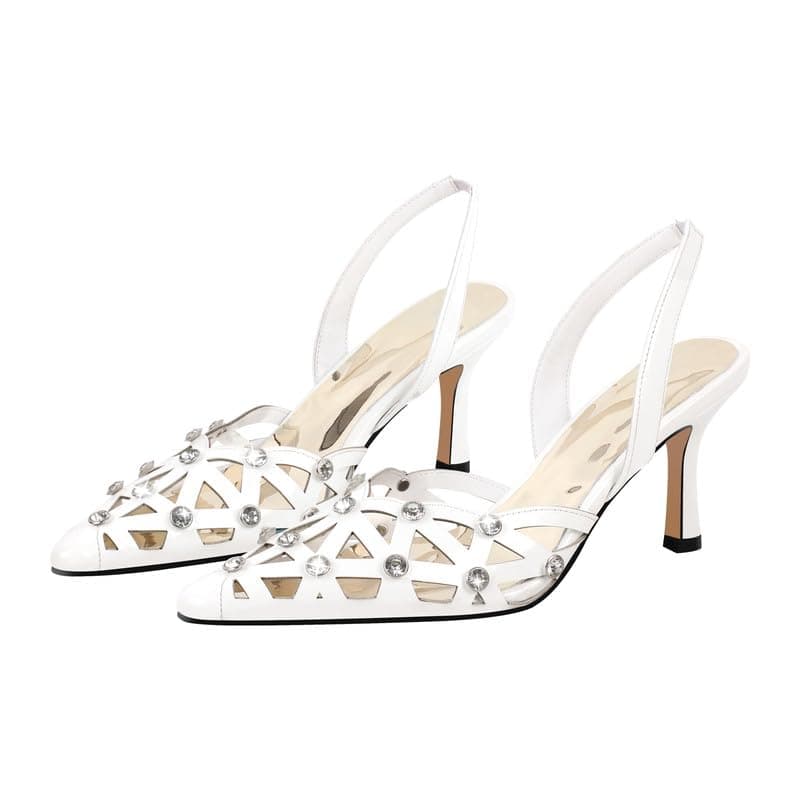 Richealnana Women's Pointed Toe Bow Mule Sandals for Party and Weddings — White Slngback