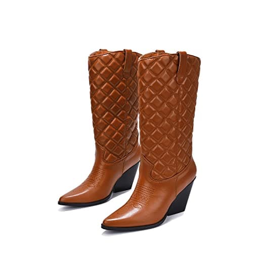 Simple Pointed Toe Block Heel Cowboy Boots