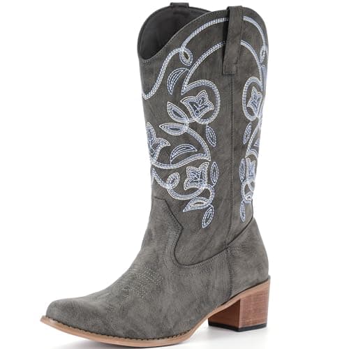IXU Women's Wide Calf Pointy Toe Mid Calf Western Boots — Khaki