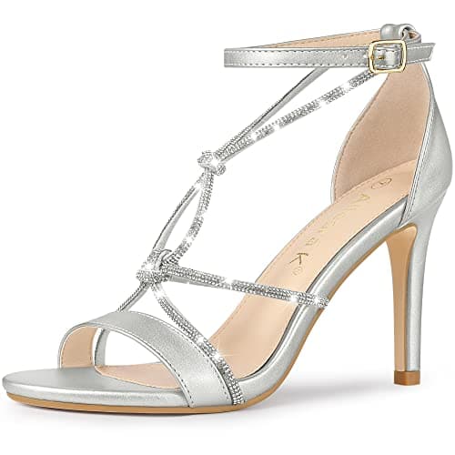 Allegra K Women's Rhinestone Knot Strap Stiletto Heels